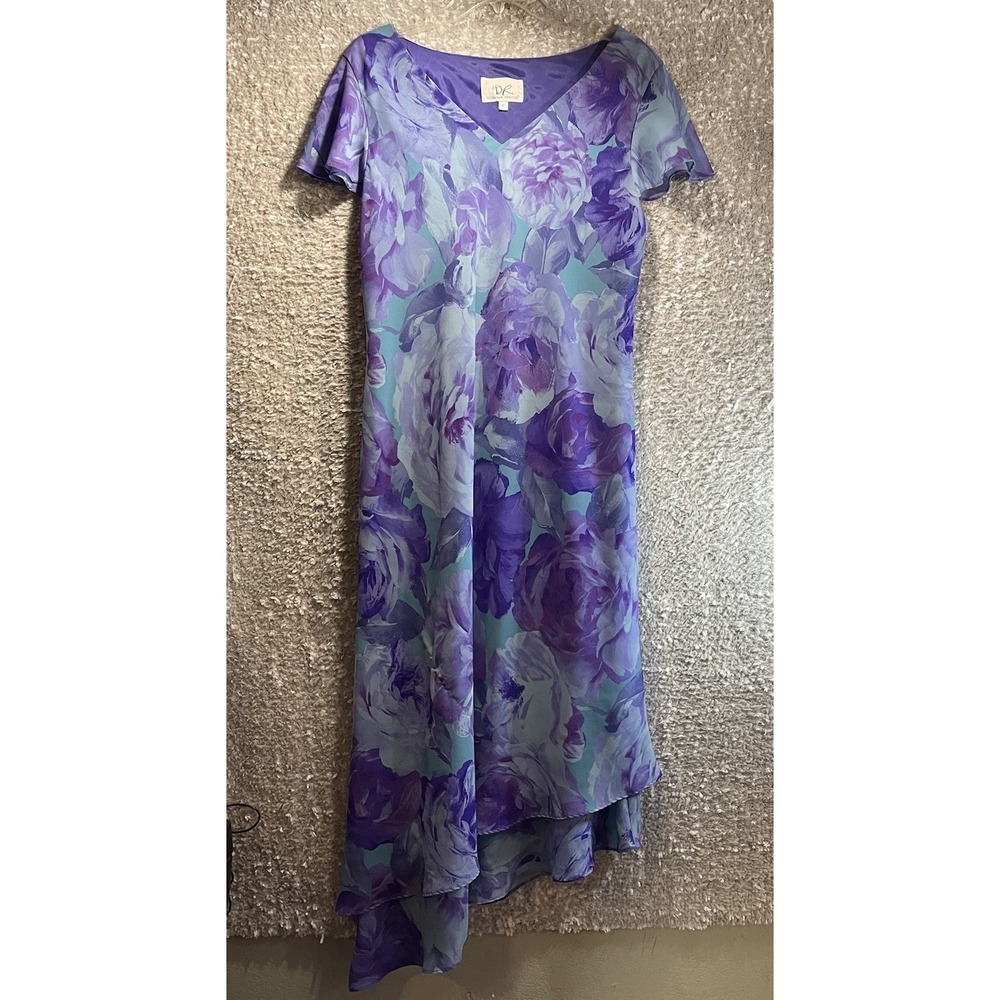 Donna Ricco Maxi Floral Dress Sz 16 Asymmetric Hem Chiffon Y2K Preppy‎ USA Made